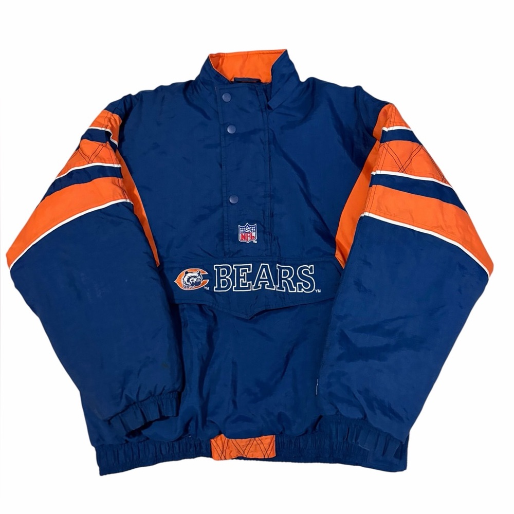VTG STARTER Chicago Bears Quilted Pullover Coat Mens XL NFL 90s Navy READ